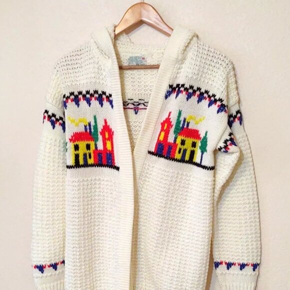 Sears JR bazaar vintage 70s cardigan with embroidered town - Picture 3 of 10